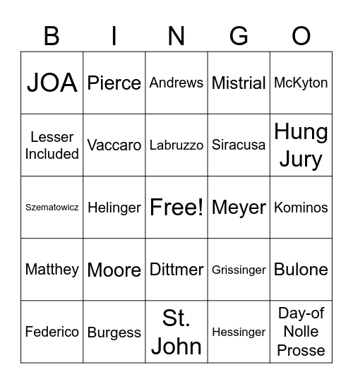 Trial Bingo Card