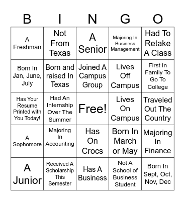 MEET & GREET Bingo Card