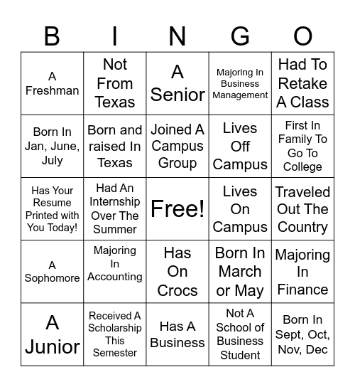 MEET & GREET Bingo Card
