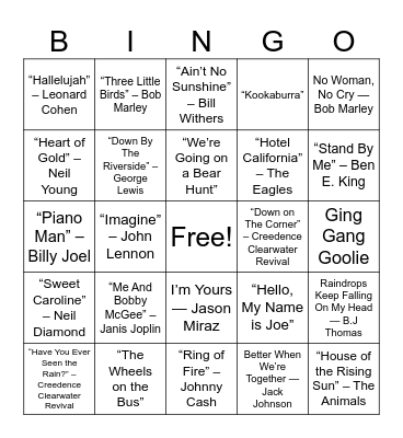 CAMP & BONFIRE SONGS Bingo Card