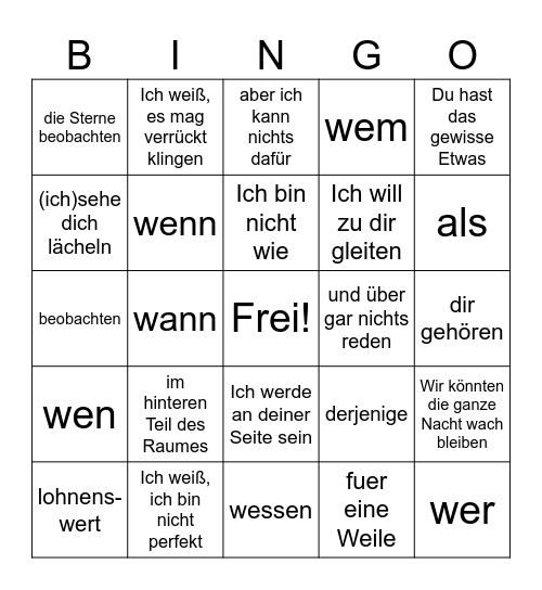 Lied 1 von der Band schleche Lieferung Bingo Card