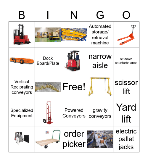 Material handling Equipment Bingo Card