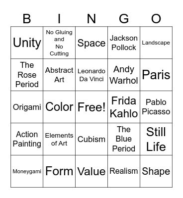 Visual Arts Bingo 2.0 (2-5) Bingo Card