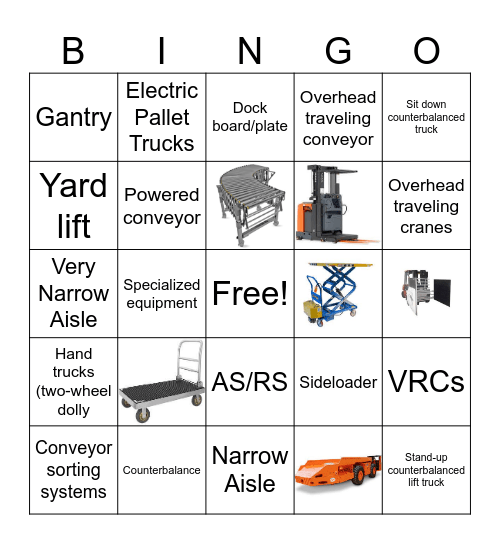 Material Handling equipment Bingo Card