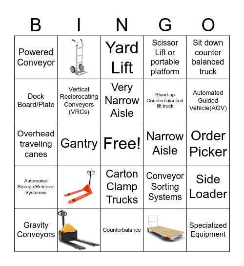 Material Handling Equipment Bingo Card