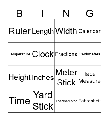 Measurement Vocabulary Bingo Card