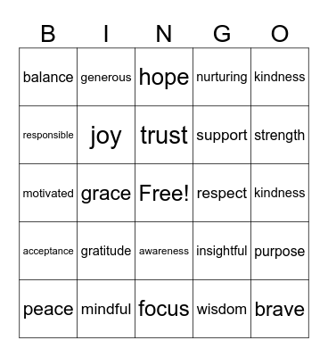 Spirituality Bingo Card