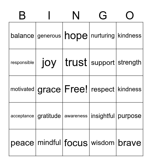 Spirituality Bingo Card