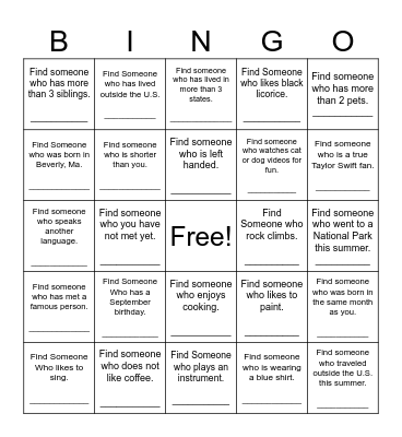 Find Someone Who Bingo Card