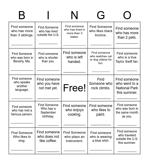 Find Someone Who Bingo Card