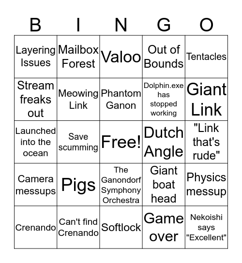 Nekoishi Chaos Wind Waker Bingo Card