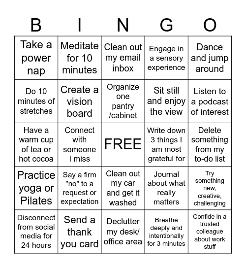 Self-Care BINGO Card