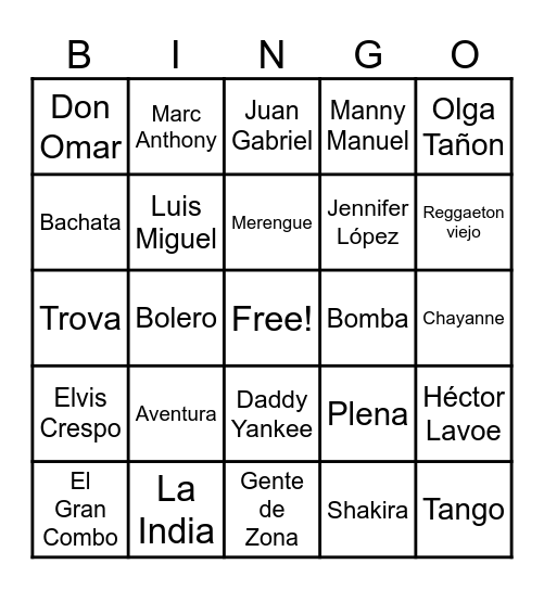 Bingo Musical! Bingo Card