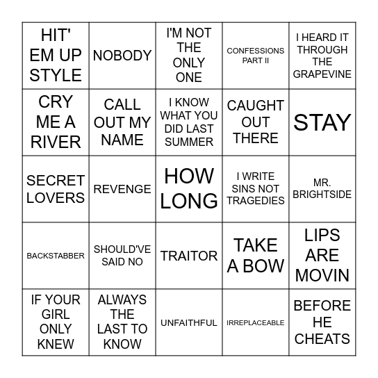 SHADY Bingo Card