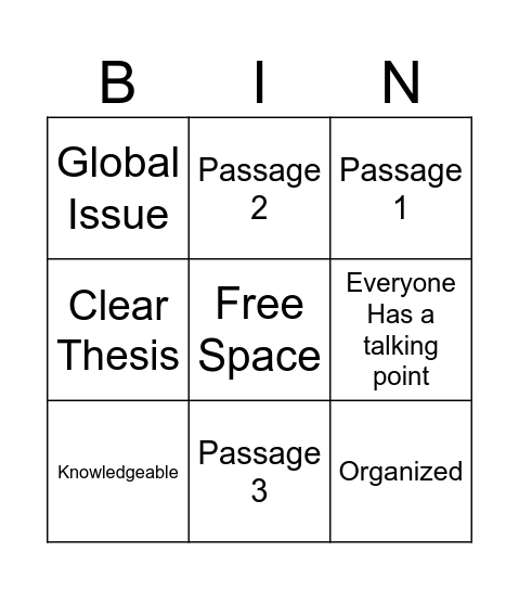 Untitled Bingo Card