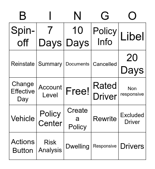 Untitled Bingo Card