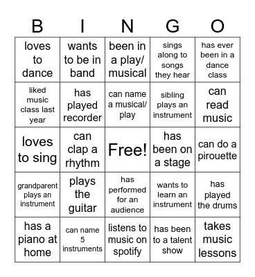 Music Bingo Card