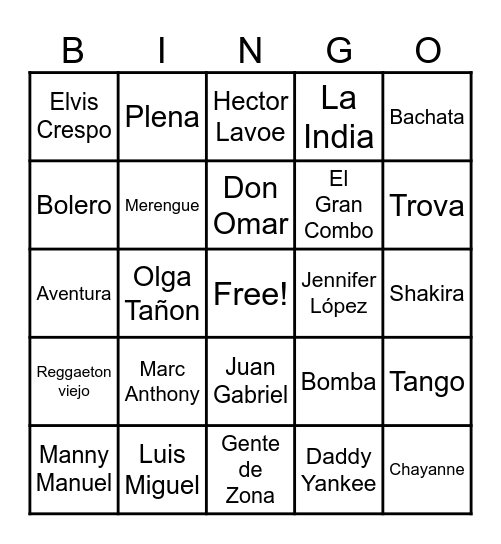 Bingo Musical! Bingo Card