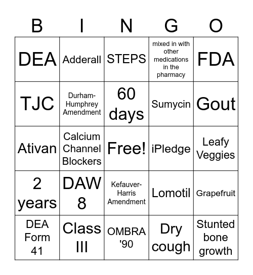 Week 1-3 Bingo Card