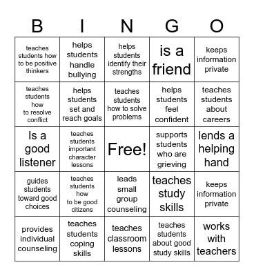 The School Counselor Bingo Card