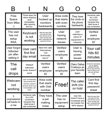 New Hire Bingo Card