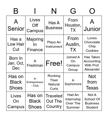 MEET & GREET Bingo Card