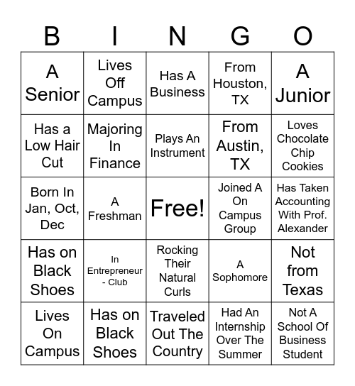 MEET & GREET Bingo Card