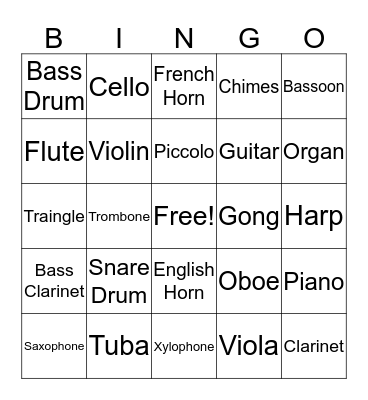 Instrument Bingo Card