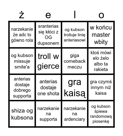 anterias bingo Card