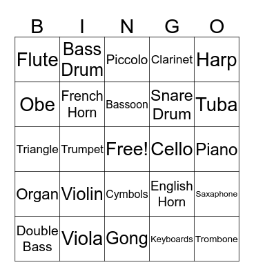 Intrument Bingo Card
