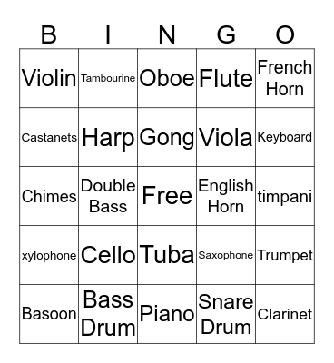 Instrument Bingo Card