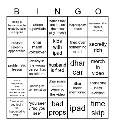 Dhar Mann Bingo v2 Bingo Card