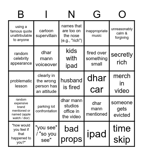 Dhar Mann Bingo v2 Bingo Card