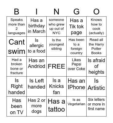 Icebreaker Bingo Card