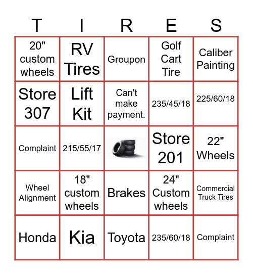 RNR Tire Express Bingo Card