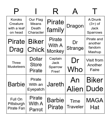 Pirate Invasion Bingo Card