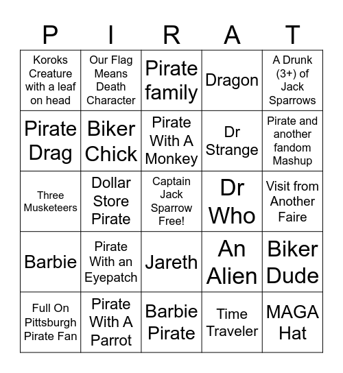 Pirate Invasion Bingo Card