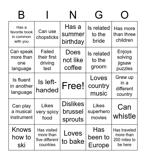 Engagement Party Bingo Card