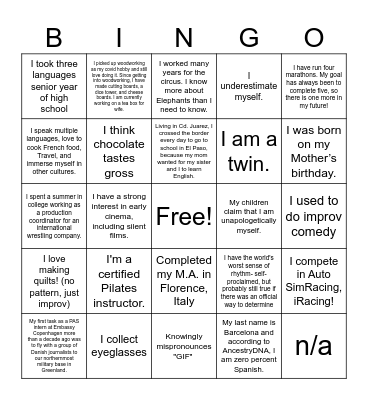 Icebreaker Bingo Card