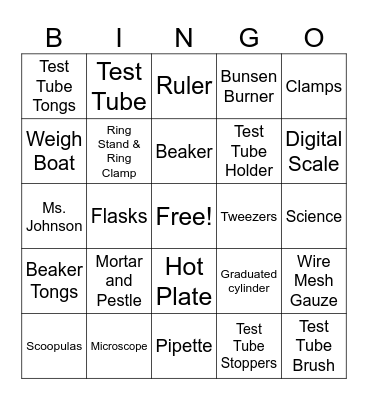 Lab Equipment Bingo Card