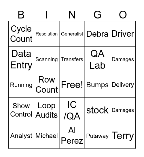 Team Building Bingo Card