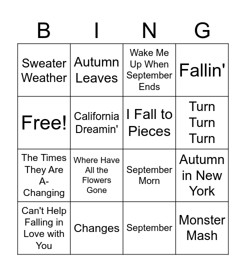 Fall/Autumn! Bingo Card
