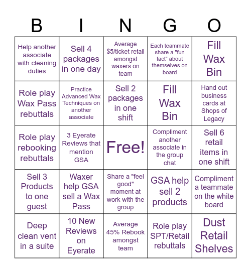 Legacy Ladies Bingo Card