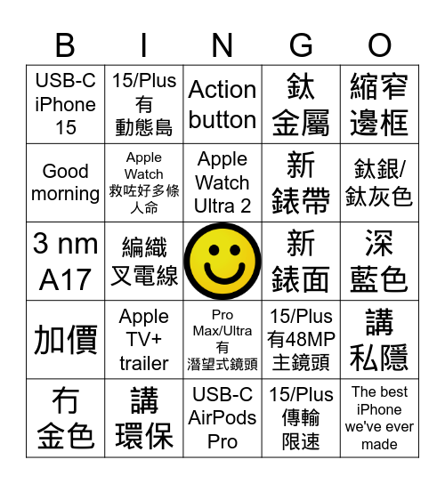 LIHKG Apple Event 2023 Bingo Card