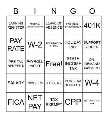 PAYROLL BINGO Card