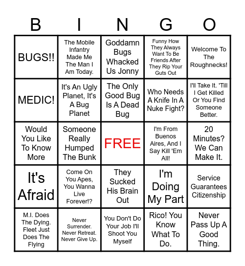 STARSHIP TROOPERS Bingo Card