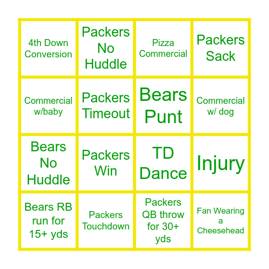 GO PACK GO! Bingo Card