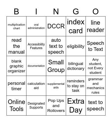 Accessibility Bingo Card