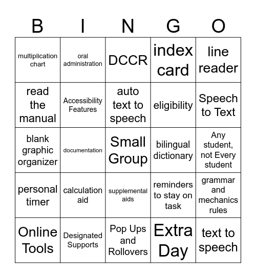 Accessibility Bingo Card