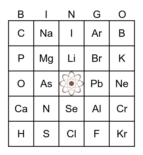 Periodic Table Bingo Card